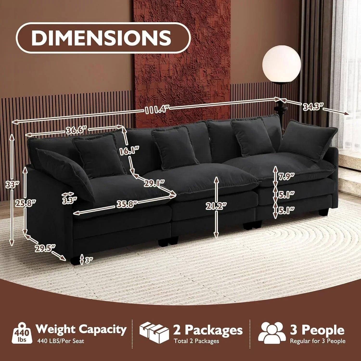 ihanherry 146-inch U-shaped modern sofa modular area cloud sofa wourant