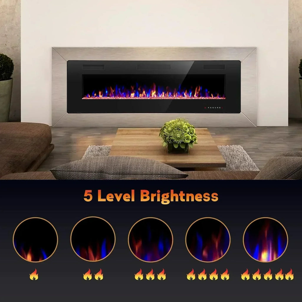 R.W.FLAME 60" Recessed and Wall Mounted Electric Fireplace Low Noise Fit for 2 x 6 Stud wourant