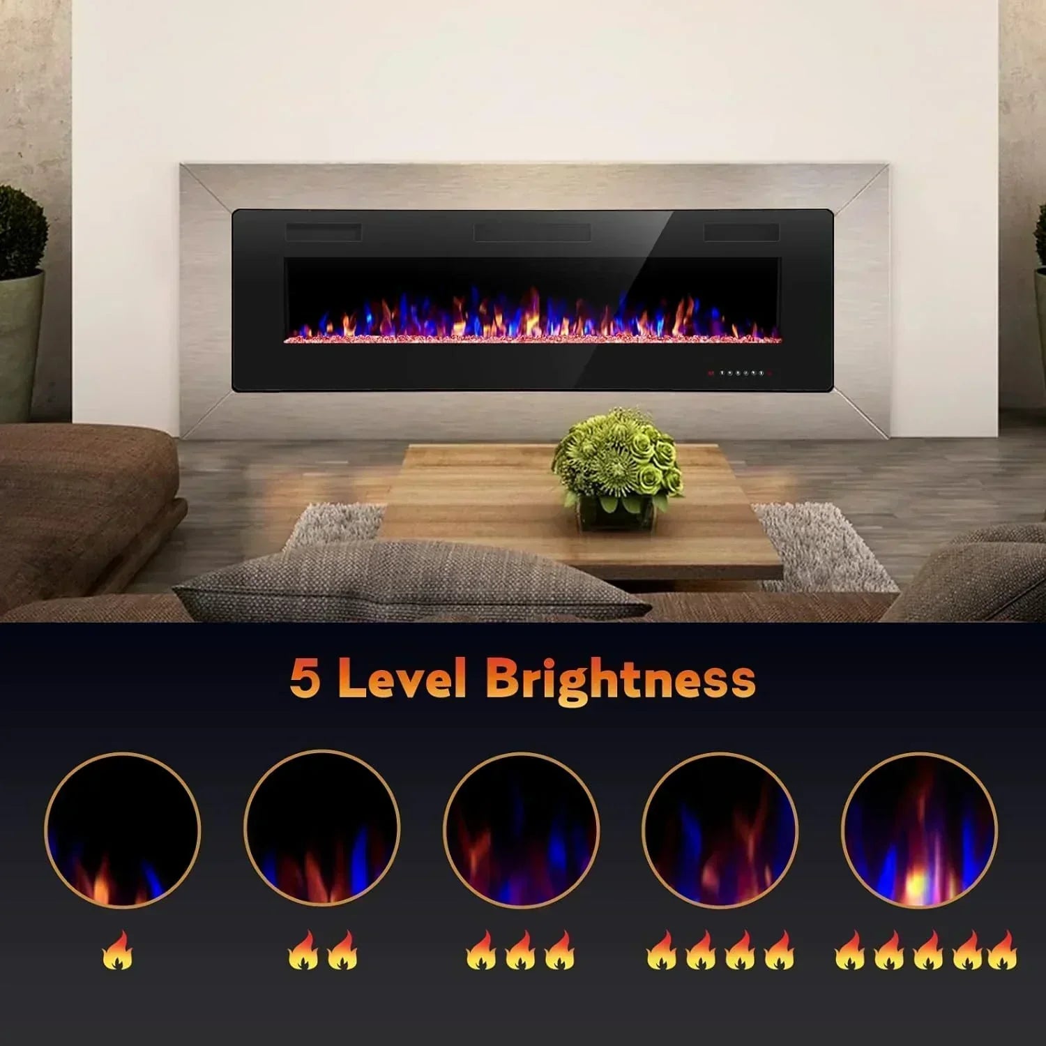 R.W.FLAME 60" Recessed and Wall Mounted Electric Fireplace Low Noise Fit for 2 x 6 Stud wourant