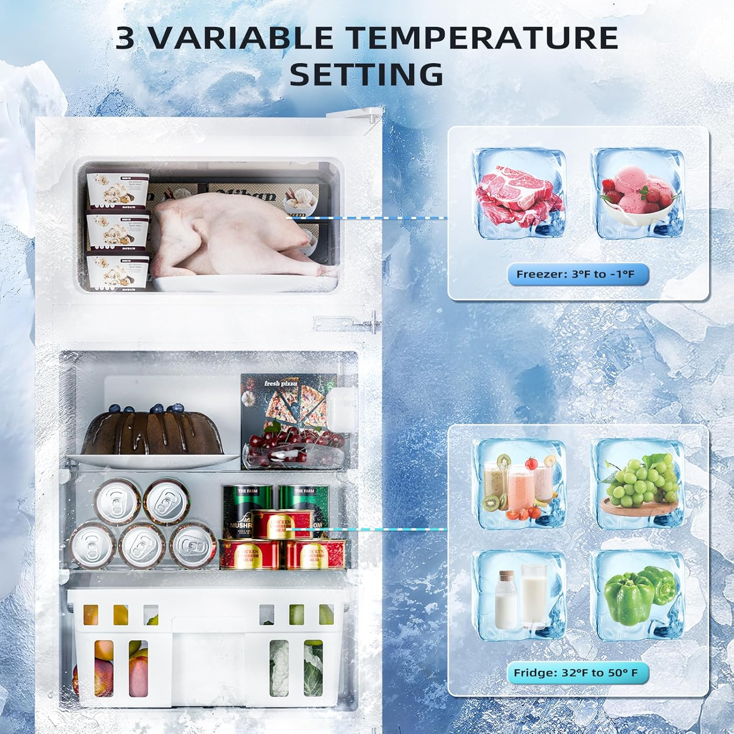 Antarctic Star 3.2 Cu.Ft Mini Refrigerator with Freezer Double Door Fridge Compact Refrigerator wourant