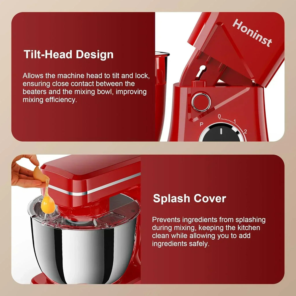 10-Speed Stand Mixer with 8-in-1 Splash Guard Tilt Head 6-Quart Stainless Steel Bowl wourant