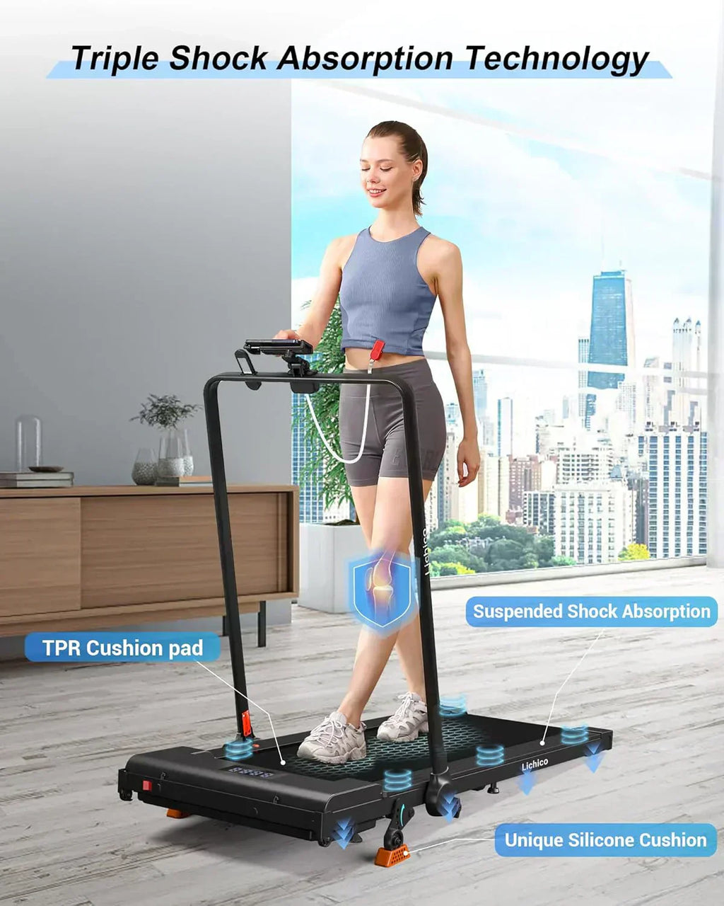 Lichico Walking Pad Under Desk Treadmill Ultra-Quiet Brushless Electric Jogging Treadmill wourant