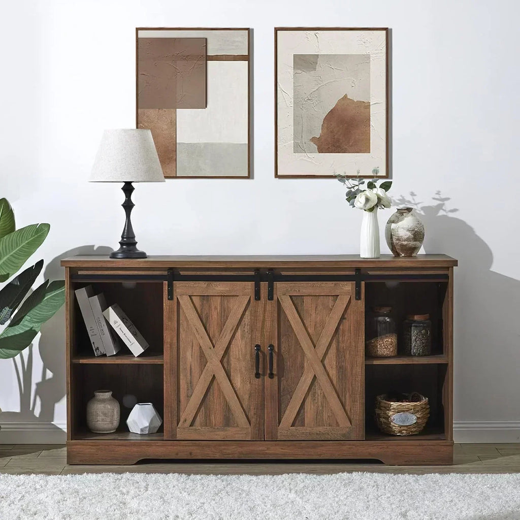 AMERLIFE Fireplace TV Stand with Sliding Barn Door  Farmhouse 63" Fireplace Entertainment Center wourant