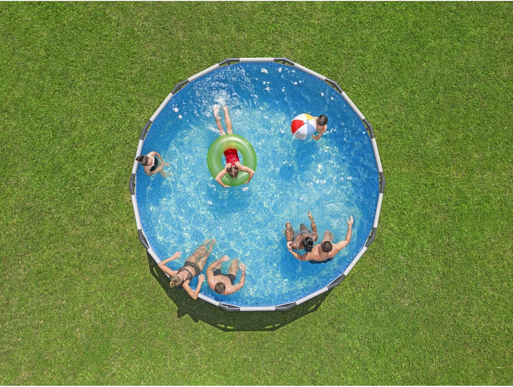 Steel Pro MAX 14 Foot x 48 Inch Round Metal Frame Above Ground Outdoor Swimming Pool Set wourant