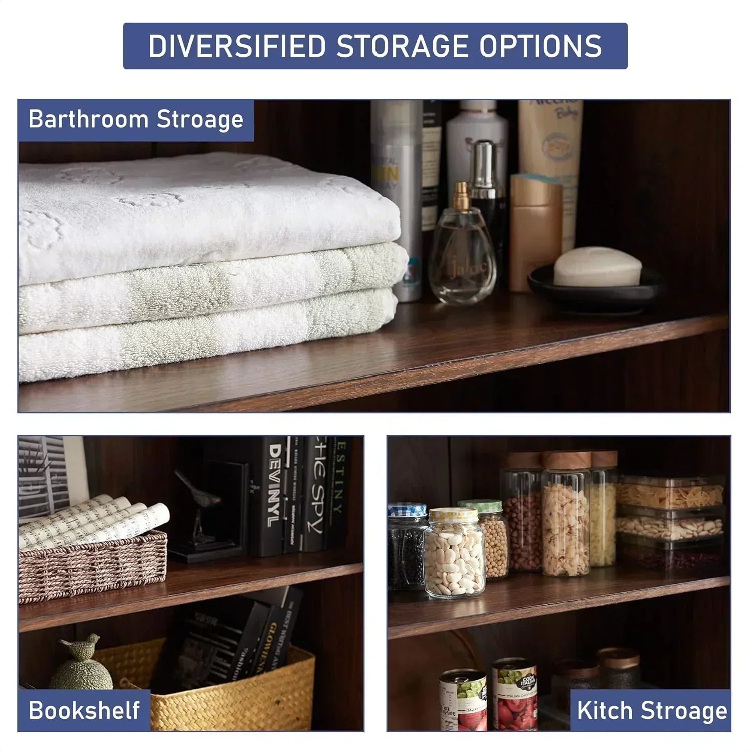 JXQTLINGMU Farmhouse Kitchen Pantry 72" Tall Wood Kitchen Storage Cabinet Adjustable Shelves wourant
