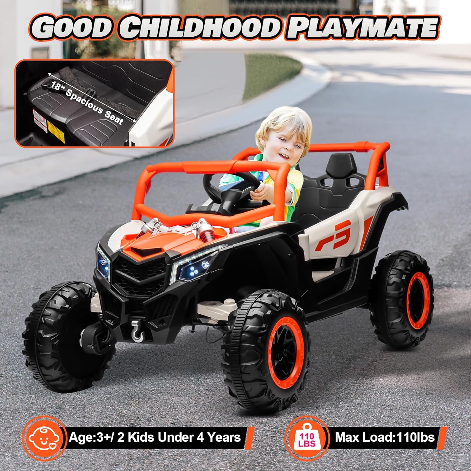 JOYRACER Kids Remote Control Car with 4 x 150W Motors Shock Absorbers Bluetooth MP3 Player wourant