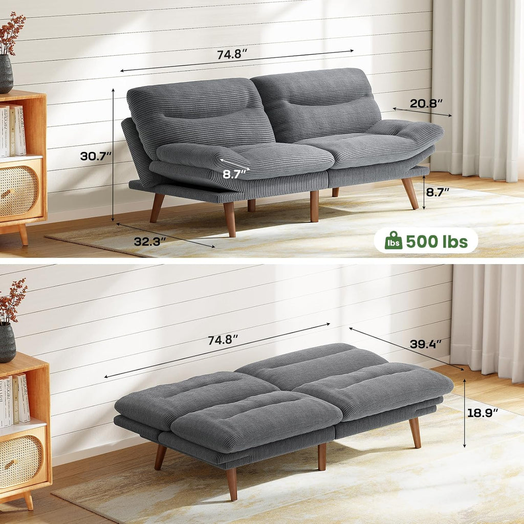 Futon Sofa Bed Futon Sofa Adjustable Back Armrests Converts to Small Sleeper Sofa Bed wourant