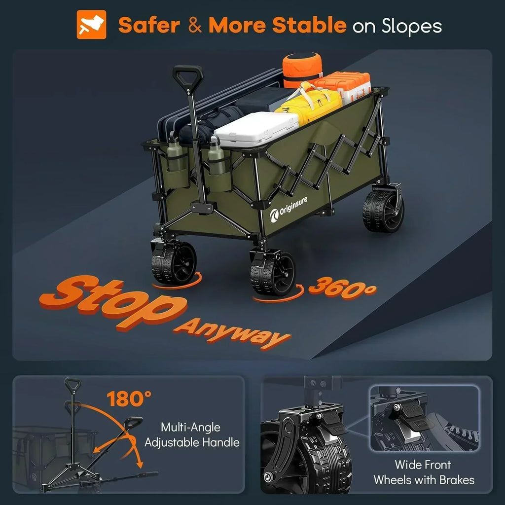 38" long foldable four-wheel stroller 460 lb capacity 220 liter folding beach stroller wourant