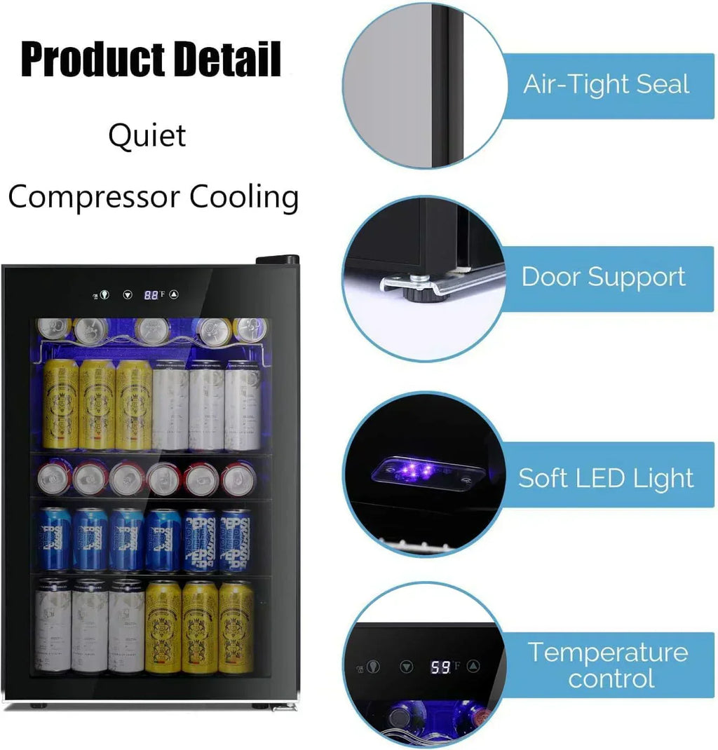 Antarctic Star Beverage Refrigerator Cooler 68 Can Mini Fridge with Glass Door for Beer Drinks Wine wourant