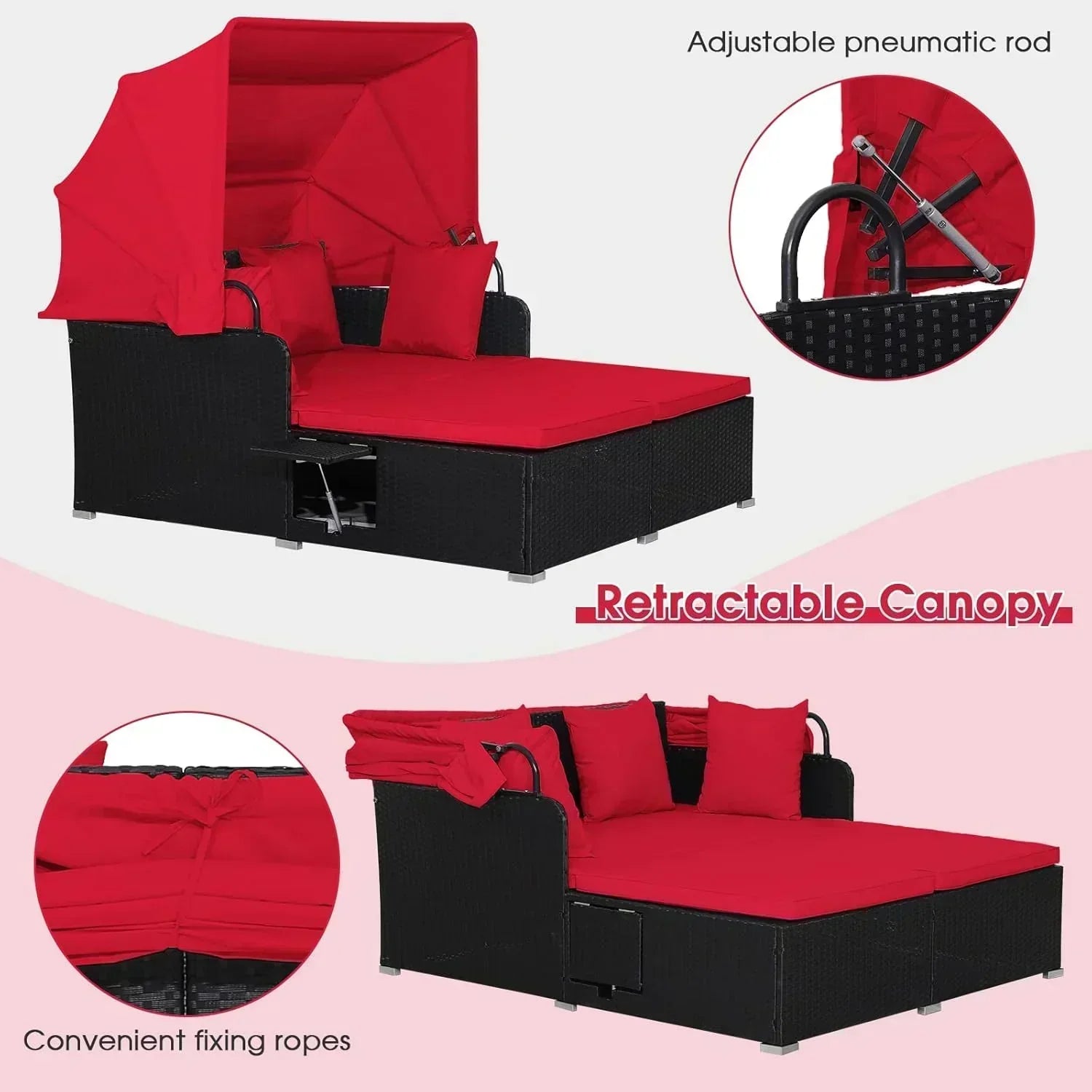RELAX4LIFE Patio Outdoor Daybed with Canopy Wicker Sunbed Cushions 4 Pillows wourant