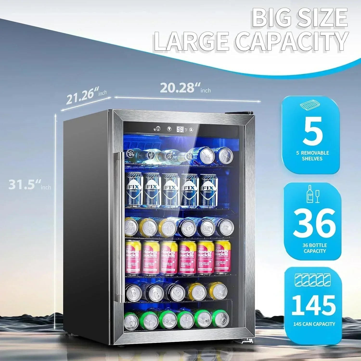 Antarctic Star Beverage Refrigerator Cooler 68 Can Mini Fridge with Glass Door for Beer Drinks Wine wourant