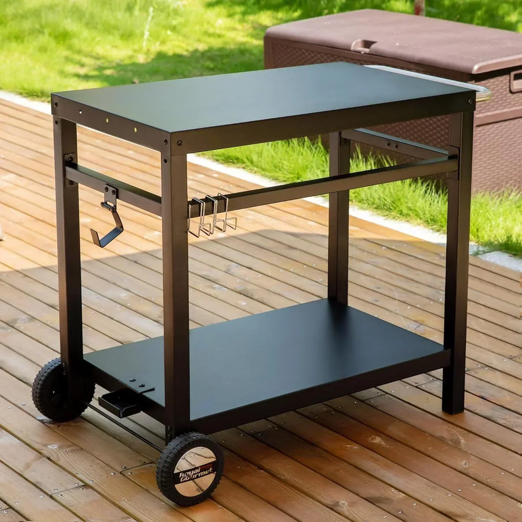 Royal Gourmet Dining Cart Table with Double-Shelf Movable Stainless Steel Flat Top Grill Cart wourant