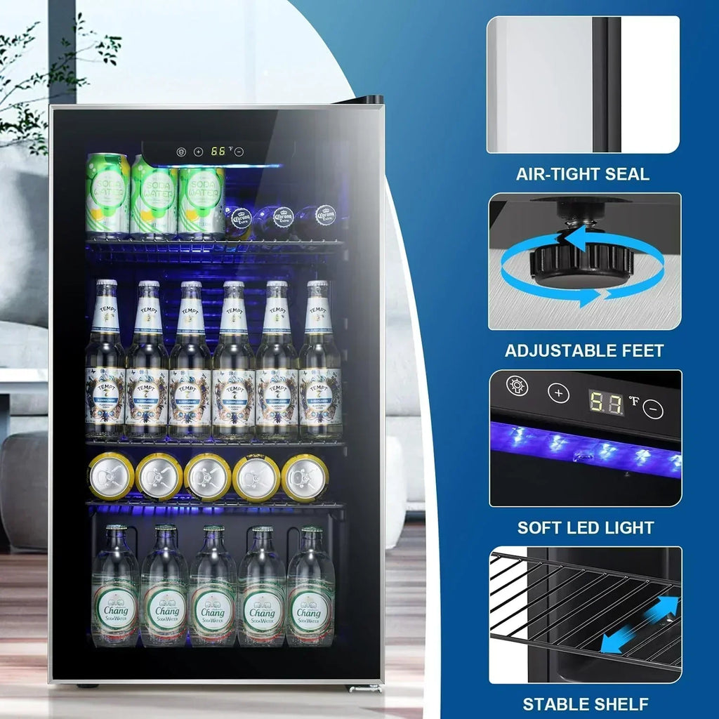 Antarctic Star Beverage Refrigerator Cooler 68 Can Mini Fridge with Glass Door for Beer Drinks Wine wourant