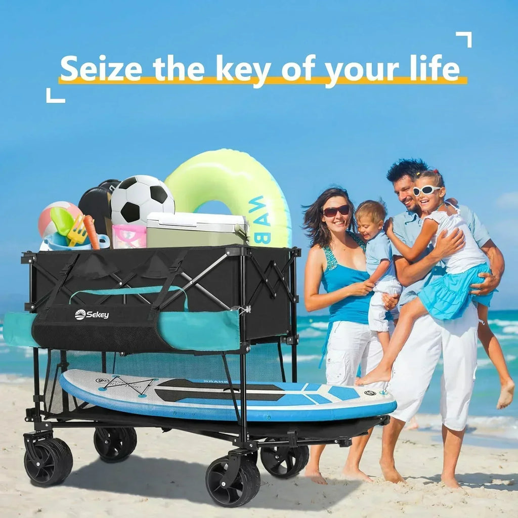 400L Large Capacity Folding Double Decker Wagon with Brakes 50" Extra Long Extender Cart wourant