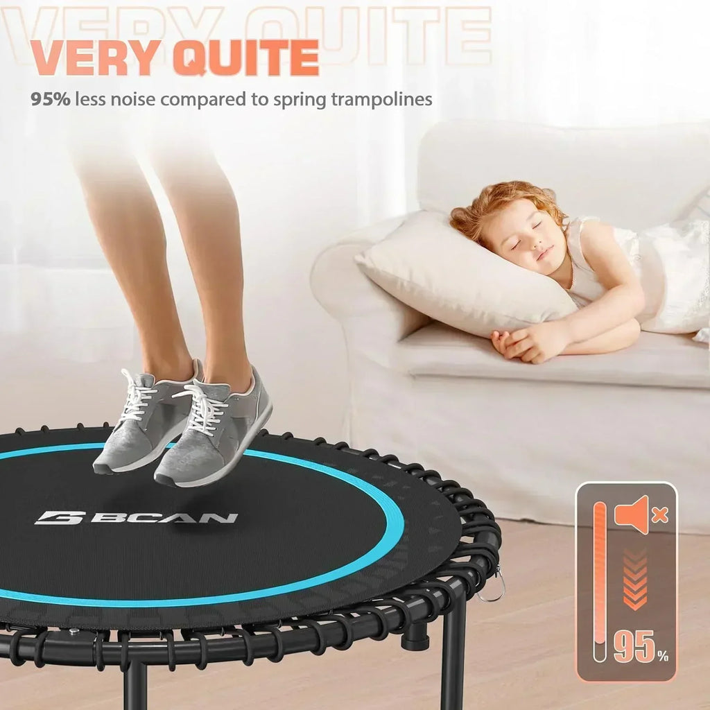 BCAN 450/550 LBS Foldable Mini Trampoline Fitness Trampoline Bungees Adjustable Foam Handle wourant