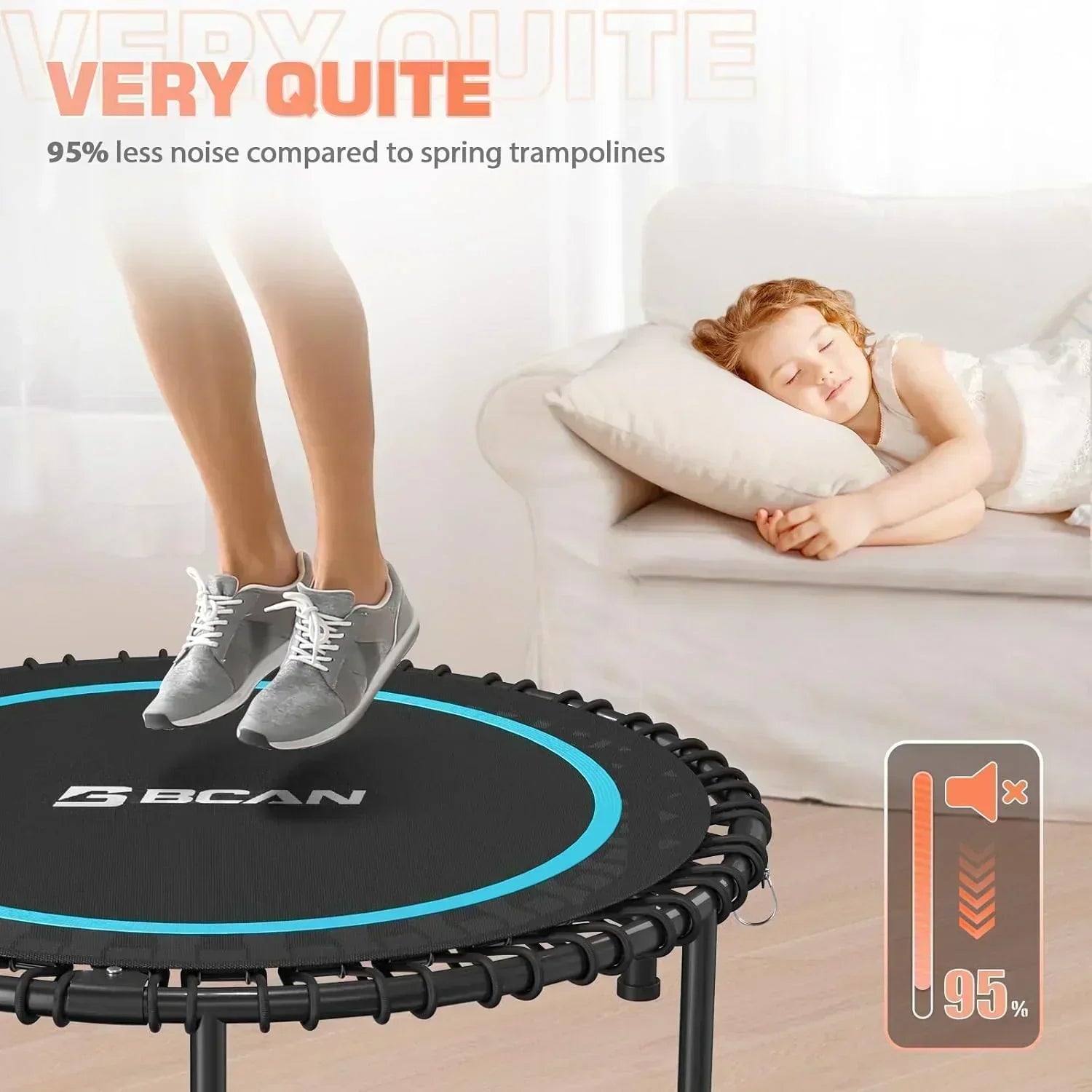 BCAN 450/550 LBS Foldable Mini Trampoline Fitness Trampoline Bungees Adjustable Foam Handle wourant