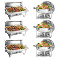 Chafing Dish Buffet Set 6 Packs 5QT Round & 8QT Rectangle Stainless Steel Chafer wourant