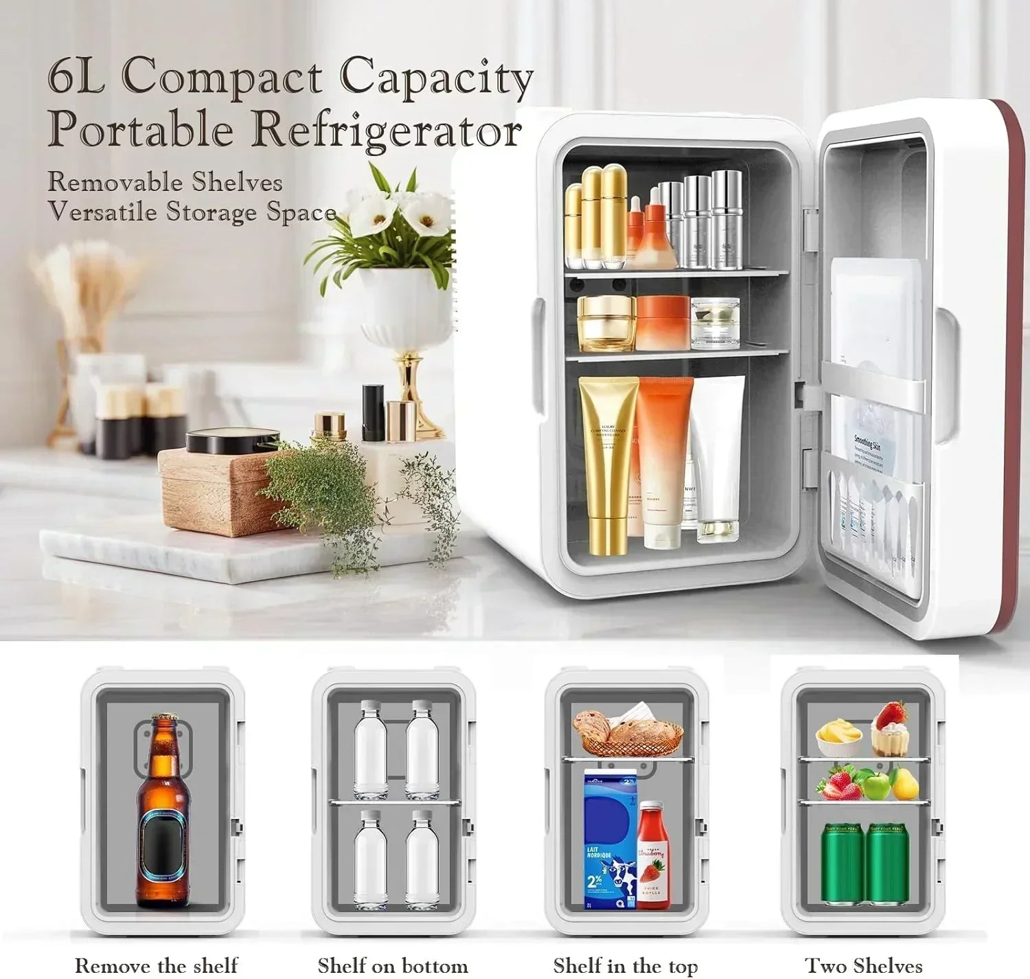 Skincare Fridge 6L/10 Can Mini Fridge for Bedroom with Dimmable LED Mirror Portable Cooler wourant