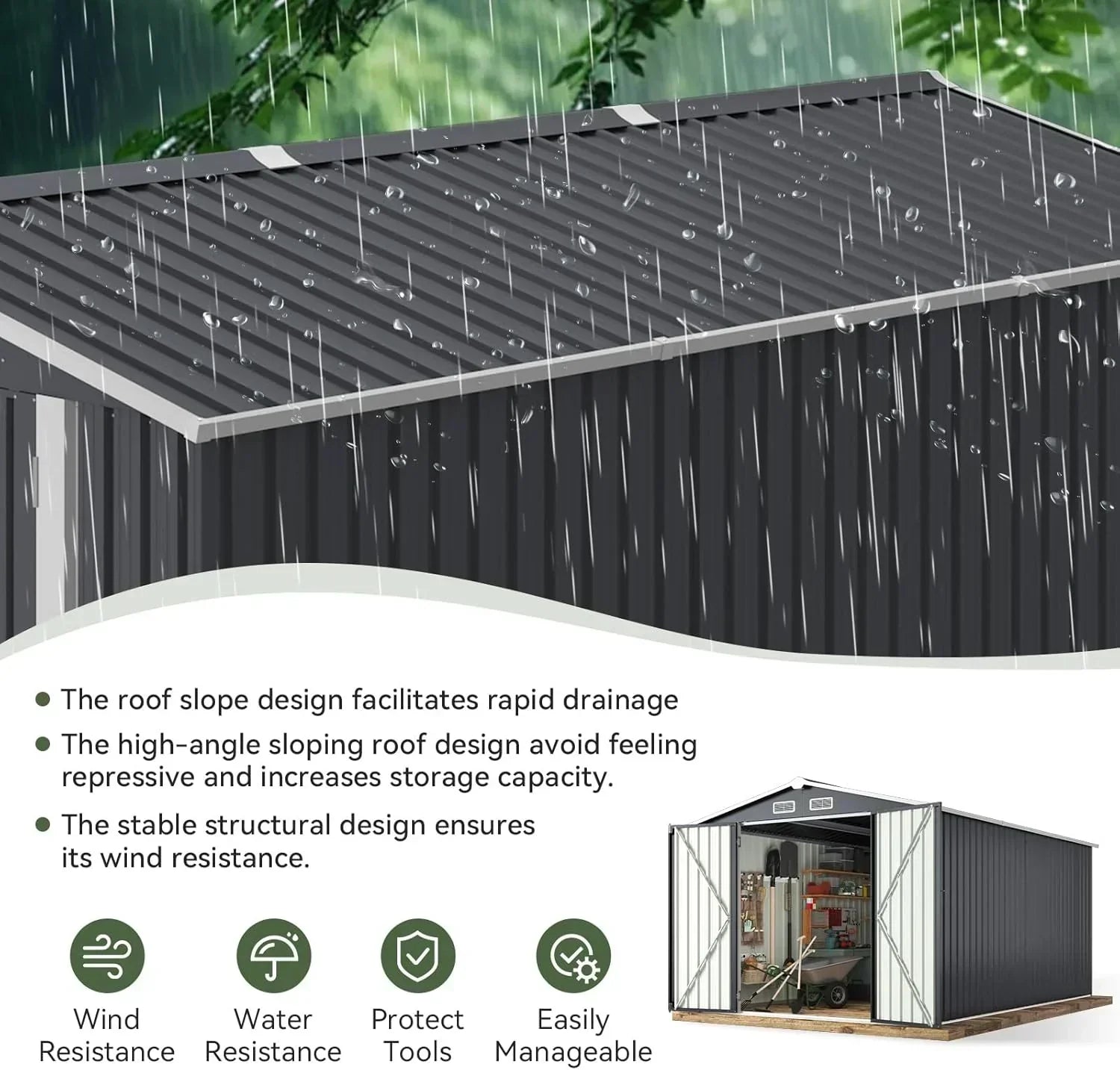 Aoxun 12x10 FT Shed Metal Outdoor Waterproof Storage Shed Steel Utility Garden Tool Shed wourant