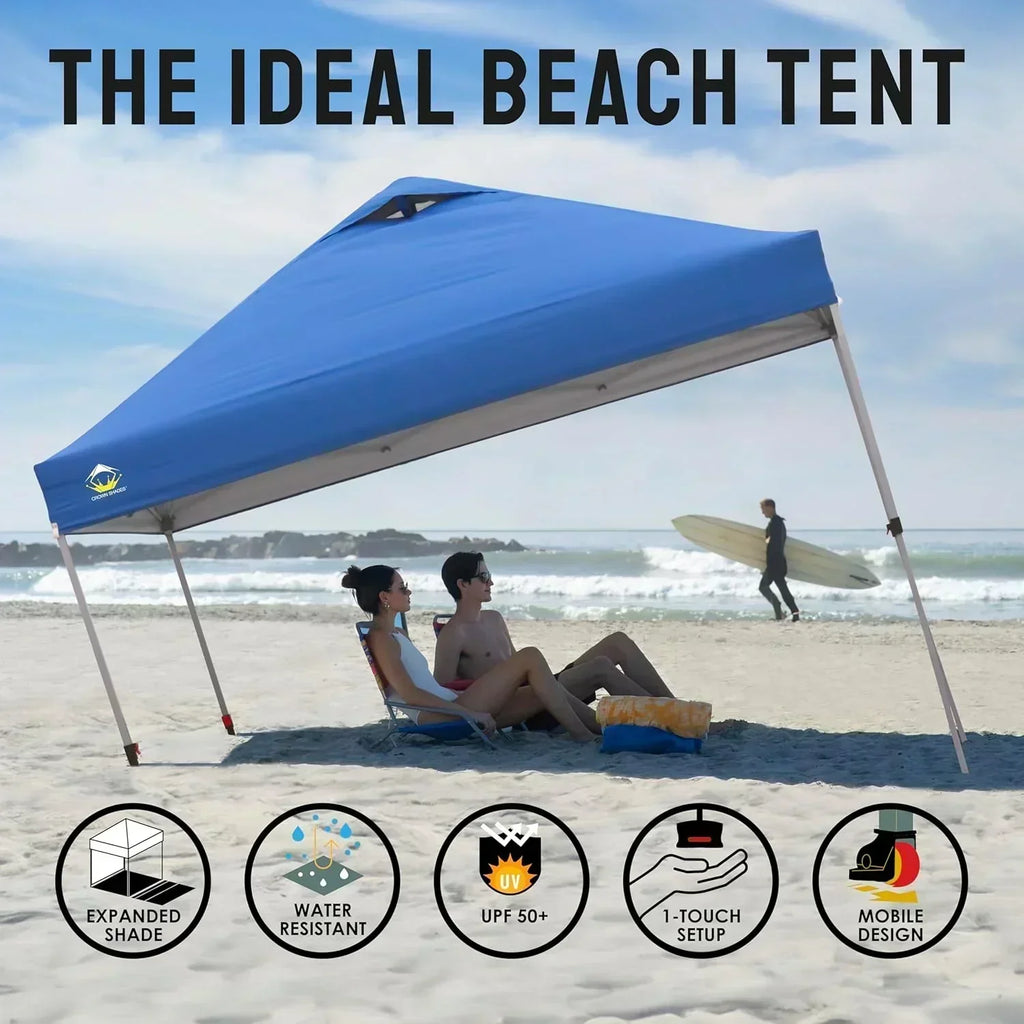 10x10 Pop-Up Awning One-Click Installation Beach Tent Outdoor Sunshade Silver Coated Top wourant