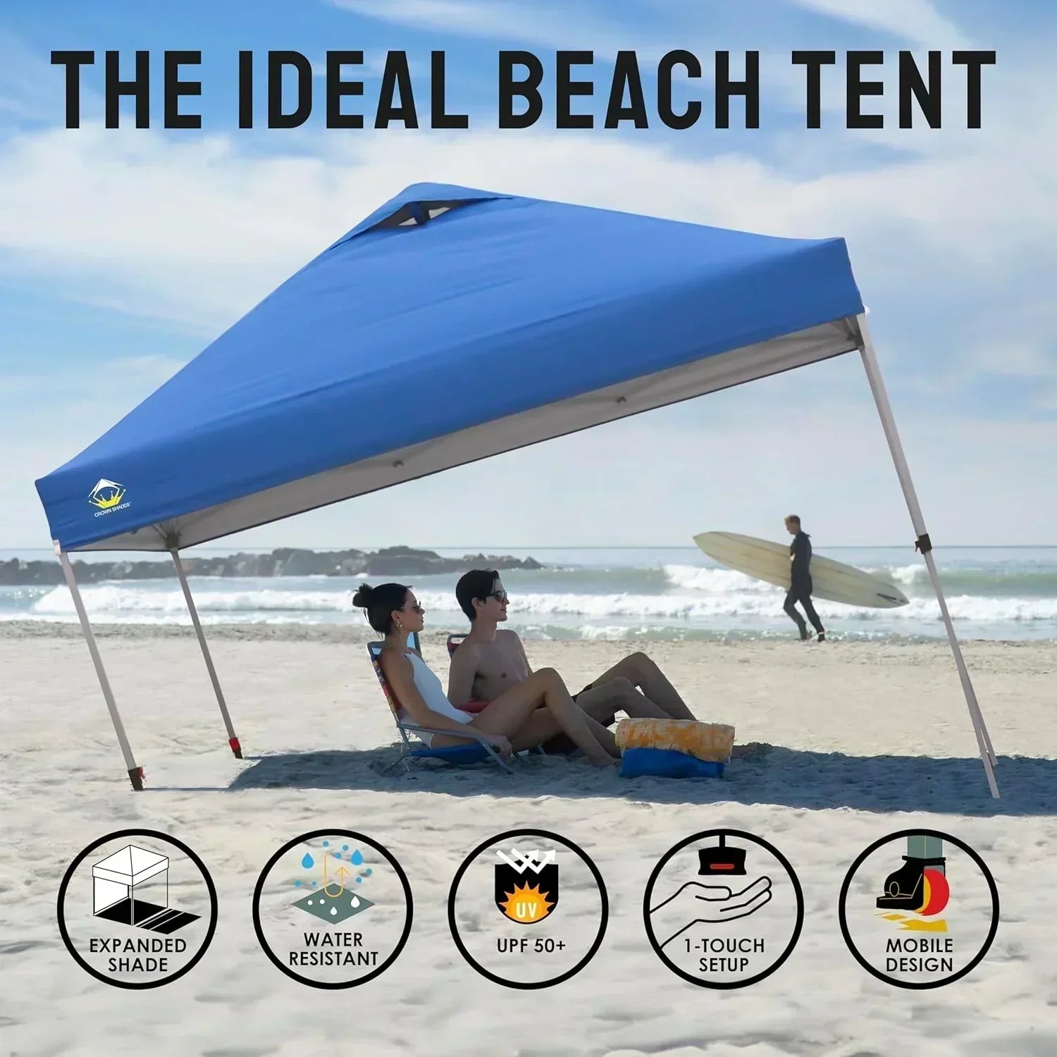 10x10 Pop-Up Awning One-Click Installation Beach Tent Outdoor Sunshade Silver Coated Top wourant