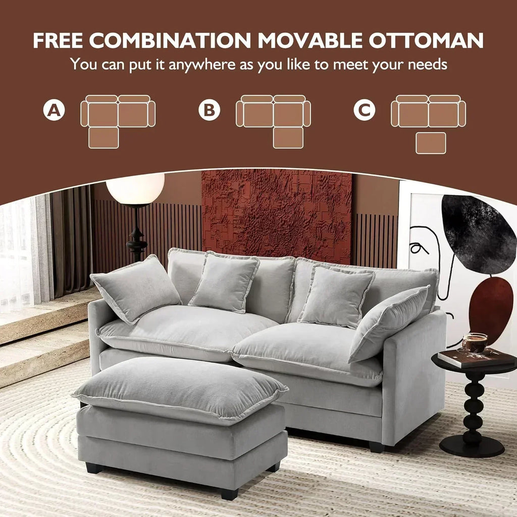 111.4 Inch L Shaped Modern Sofa Modular Cloud Sofa with Ottoman 4 Seater Chenille Deep Seat Sofa wourant