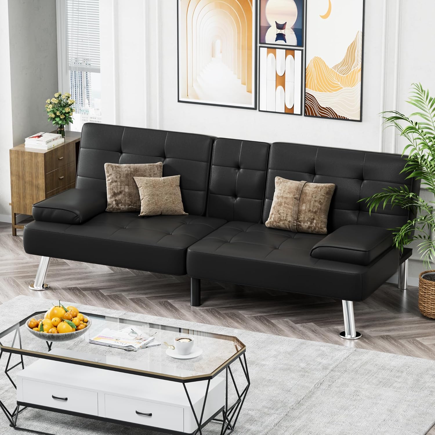 Homall Futon Sofa Bed Leather Futon Couch with Armrests Adjustable Recliner Sleeper Sofa Bed wourant