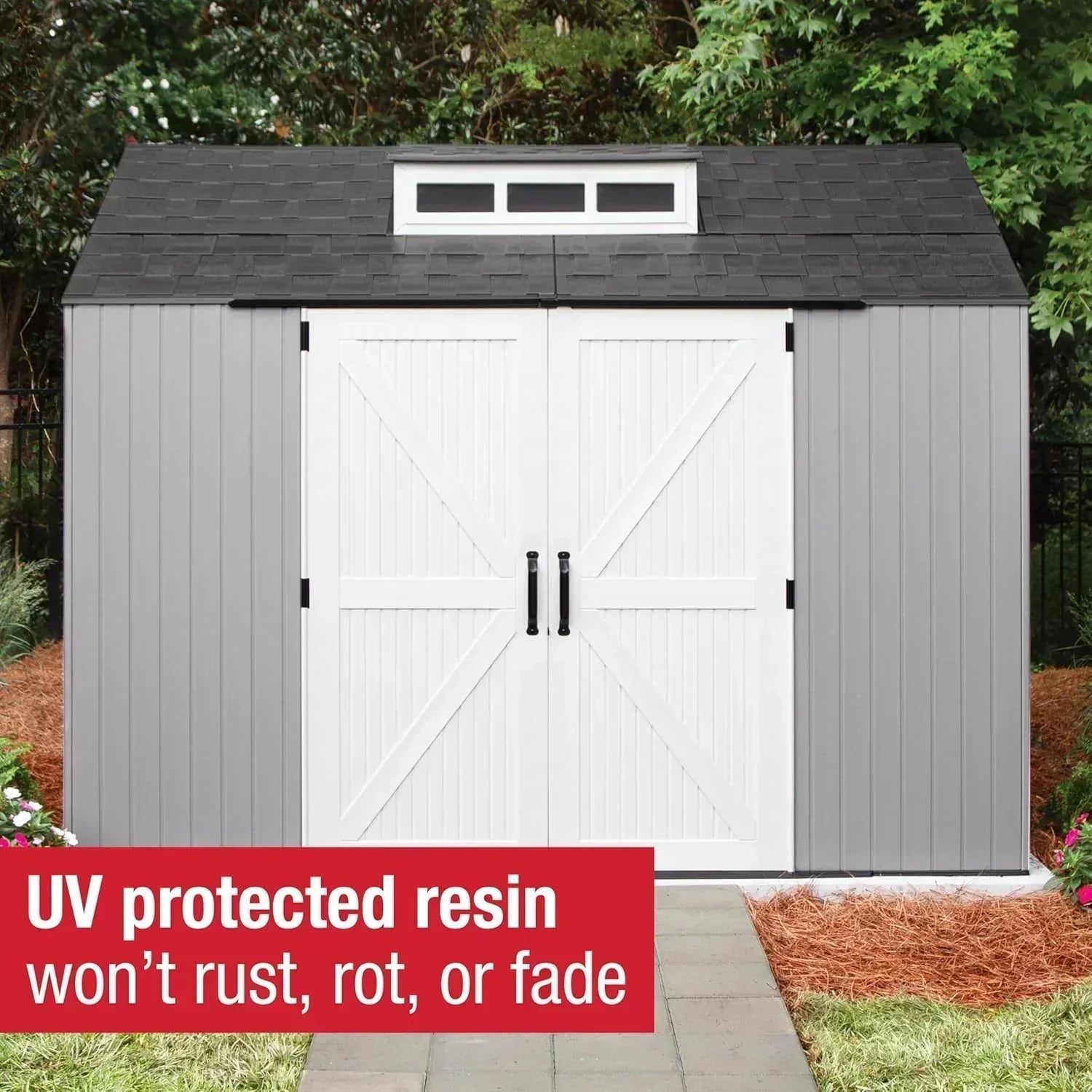 Rubbermaid Resin Outdoor Storage Shed With Floor Weather Resistant Gray Organization for Home wourant
