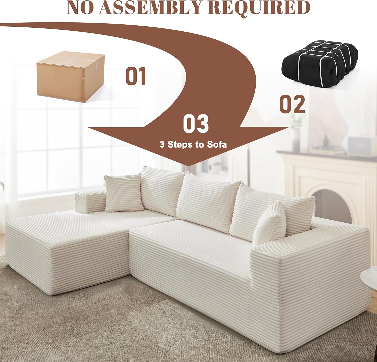 110-inch cloud sofa boneless sofa in the living room modular sofa with deep seats wourant