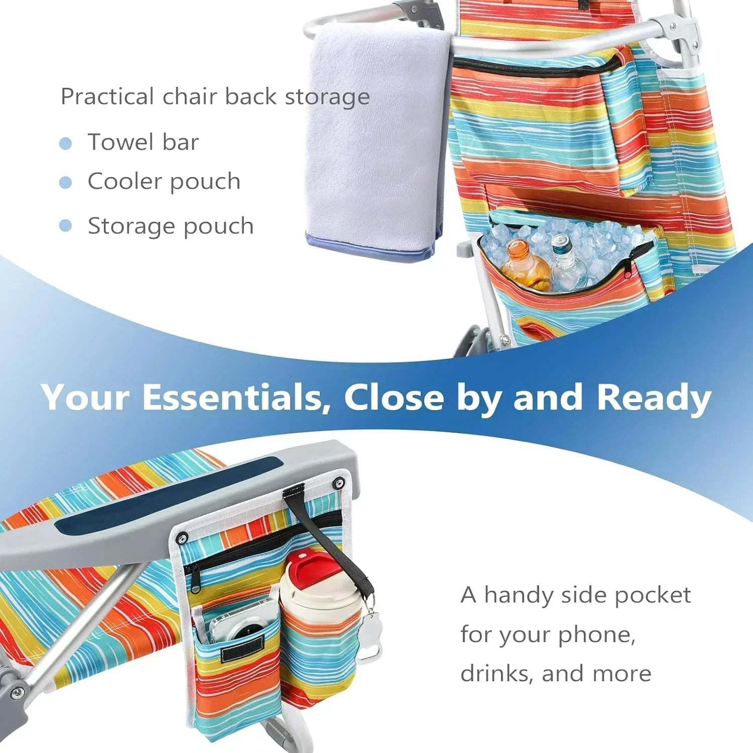 5-Position Aluminum Lay Flat Tall Backpack Beach Chairs 2 Pack Compact Portable Beach Chairs wourant