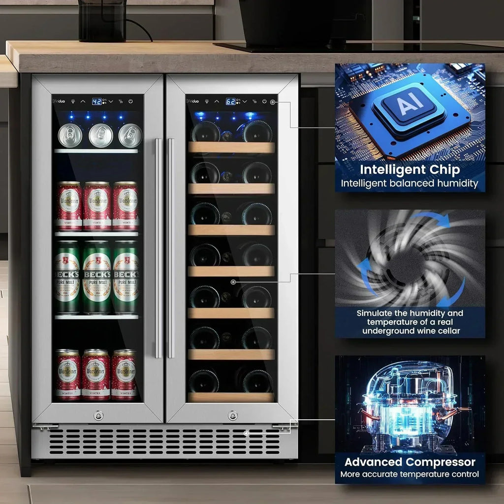 24 inch Dual Zone Beverage Refrigerator 30 Bottles 82 Cans Wine Fridge Built-in or Freestanding wourant