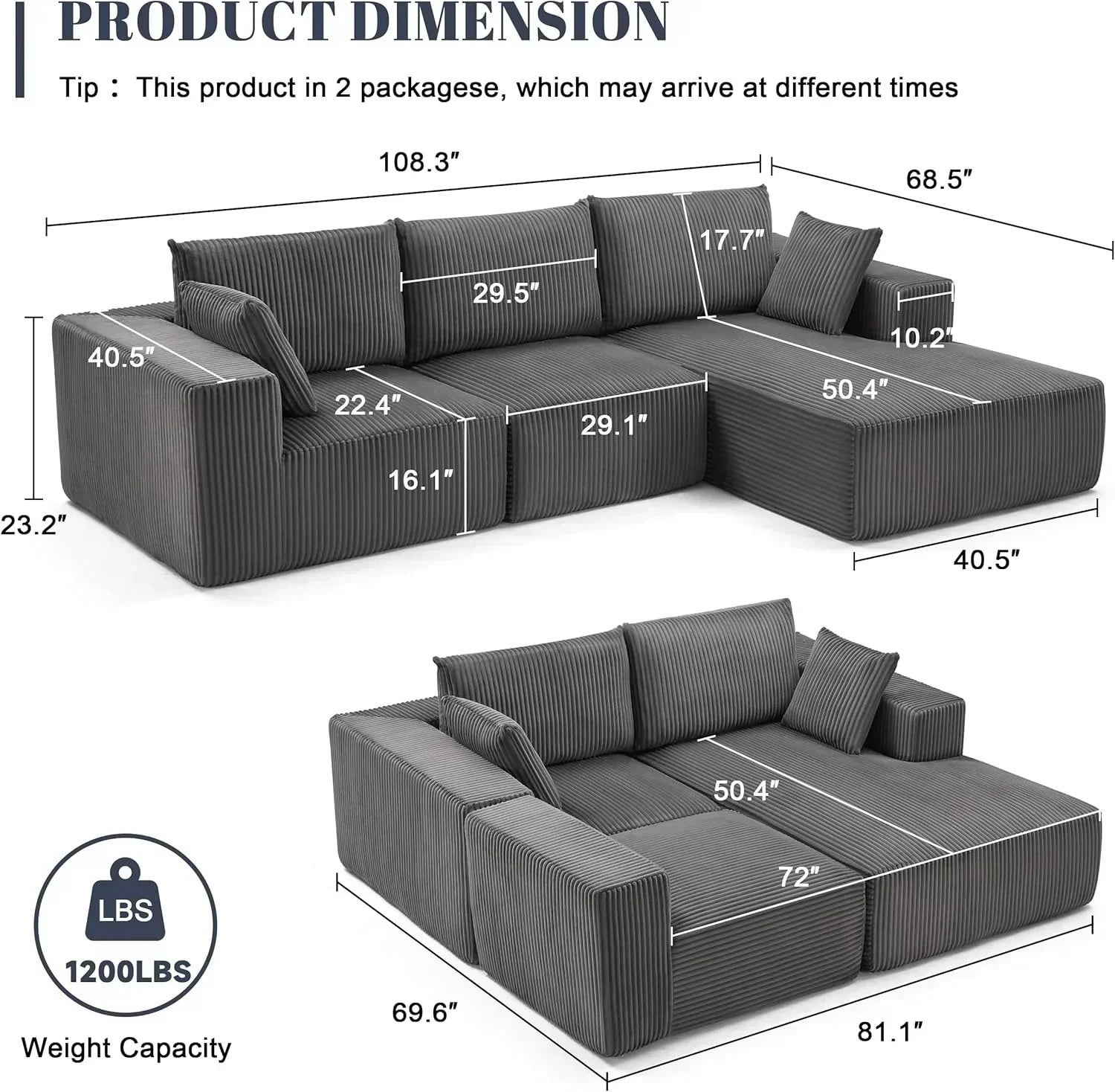 108 inch sectional sofa cloud sectional sofa with deep seat modern sectional L shaped sofa wourant