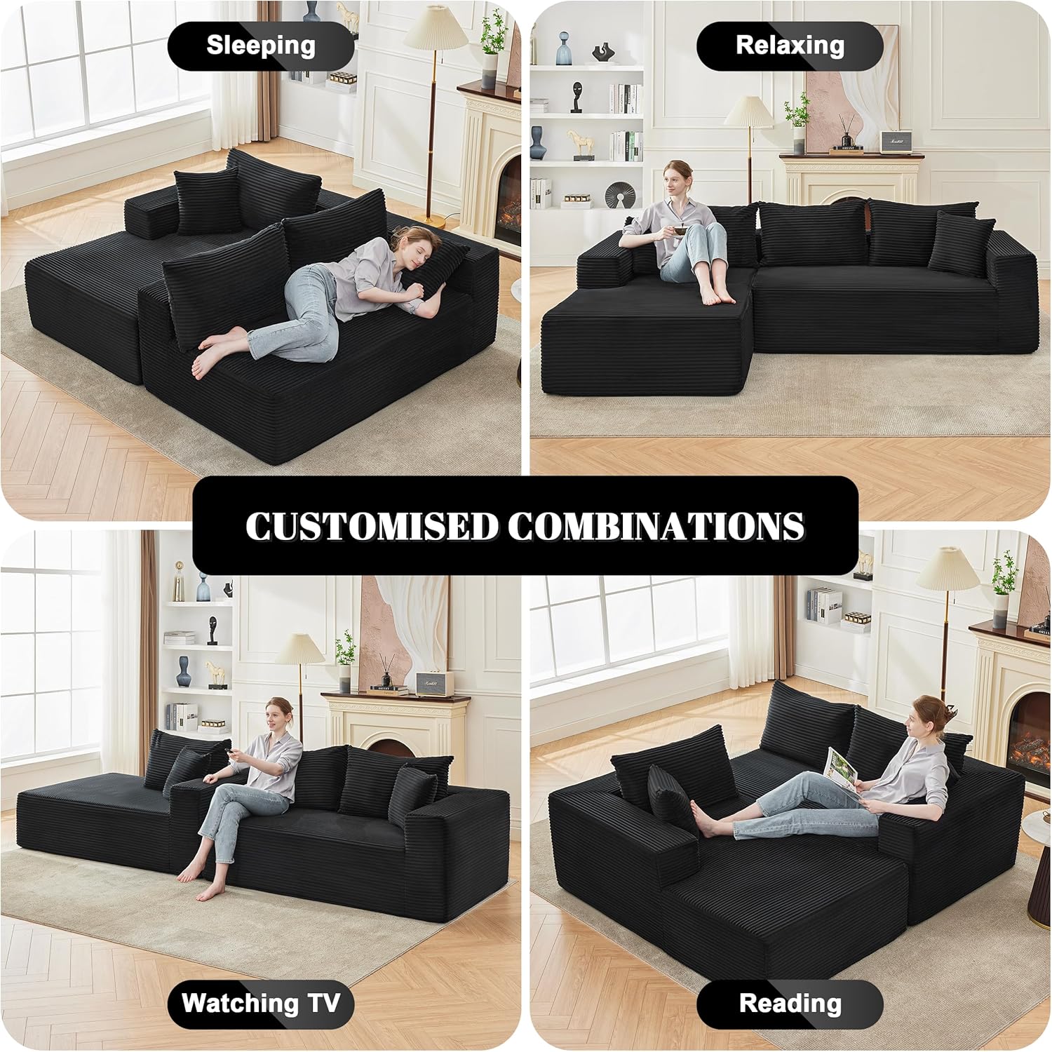 110-inch cloud sofa boneless sofa in the living room modular sofa with deep seats wourant