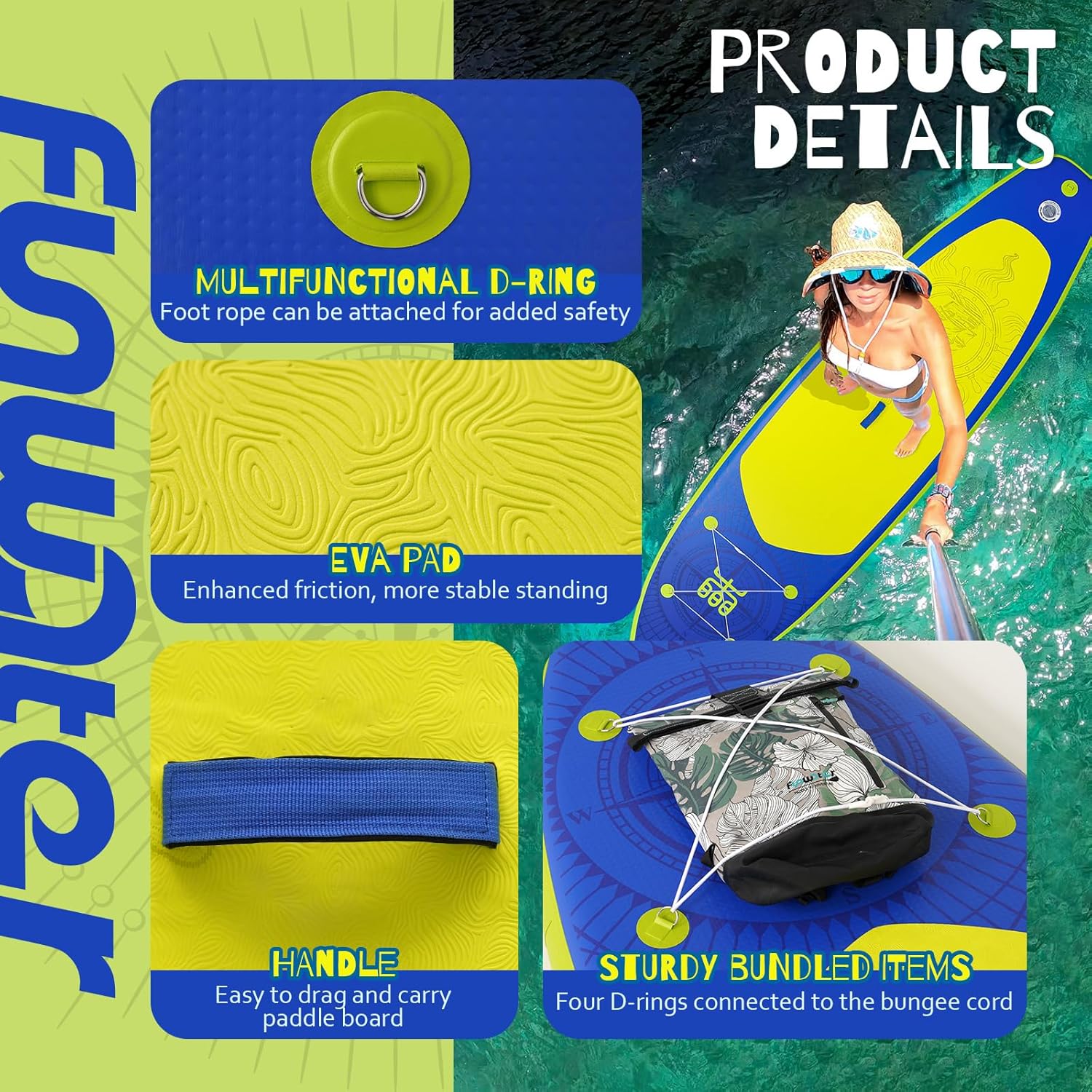 FunWater Inflatable Stand Up Paddle Board Premium SUP Paddle Accessories EVA Deck wourant