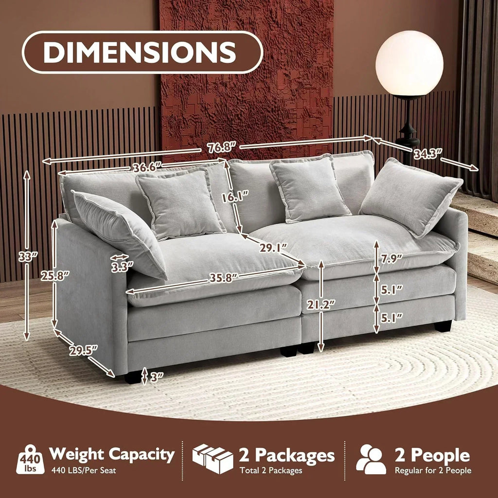 111.4 Inch L Shaped Modern Sofa Modular Cloud Sofa with Ottoman 4 Seater Chenille Deep Seat Sofa wourant