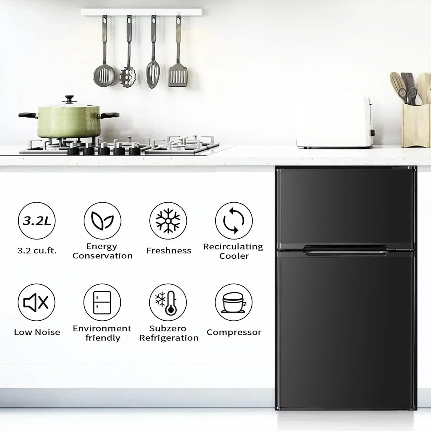 Antarctic Star Compact Mini Refrigerator Separate Freezer Small Fridge Double 2-Door wourant