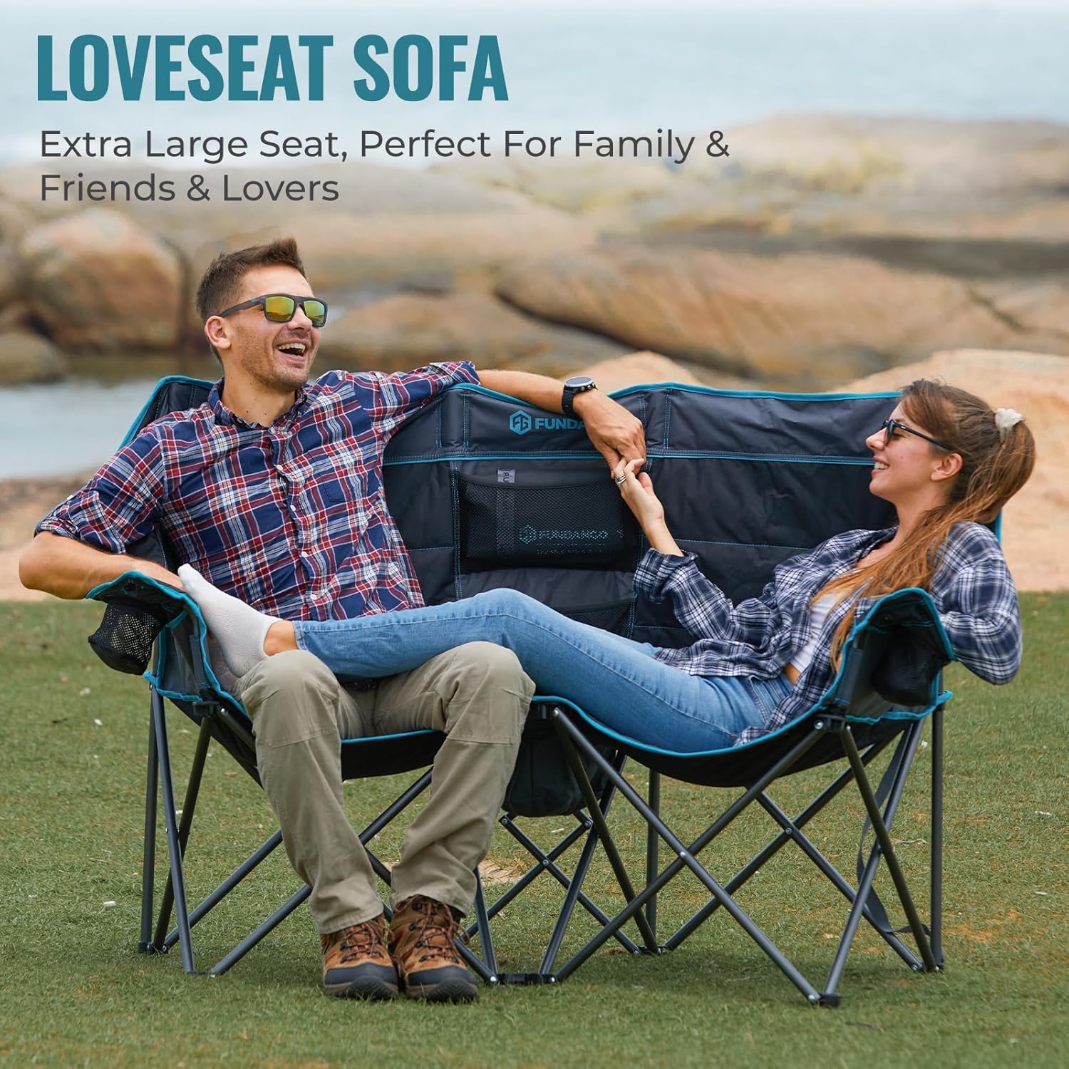 Double Camping Chair Cooler 3-Person Folding Extra Large Camping Chair 1000-Pound Capacity wourant