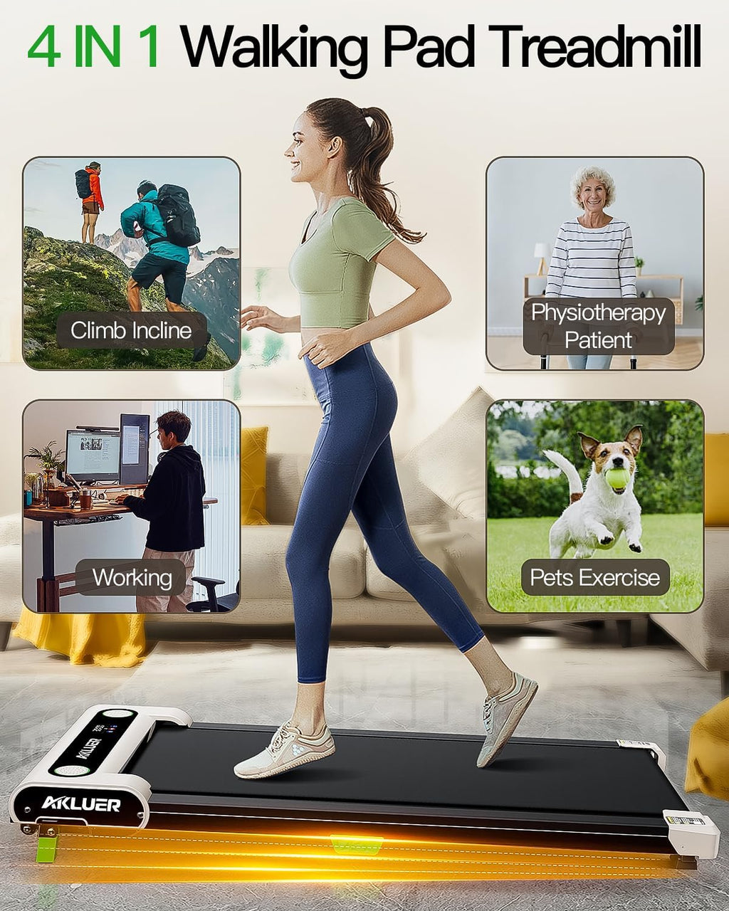 Akluer Inclined Home Treadmill 2.5 HP Small Under-Desk Treadmill Remote Control LED Display wourant
