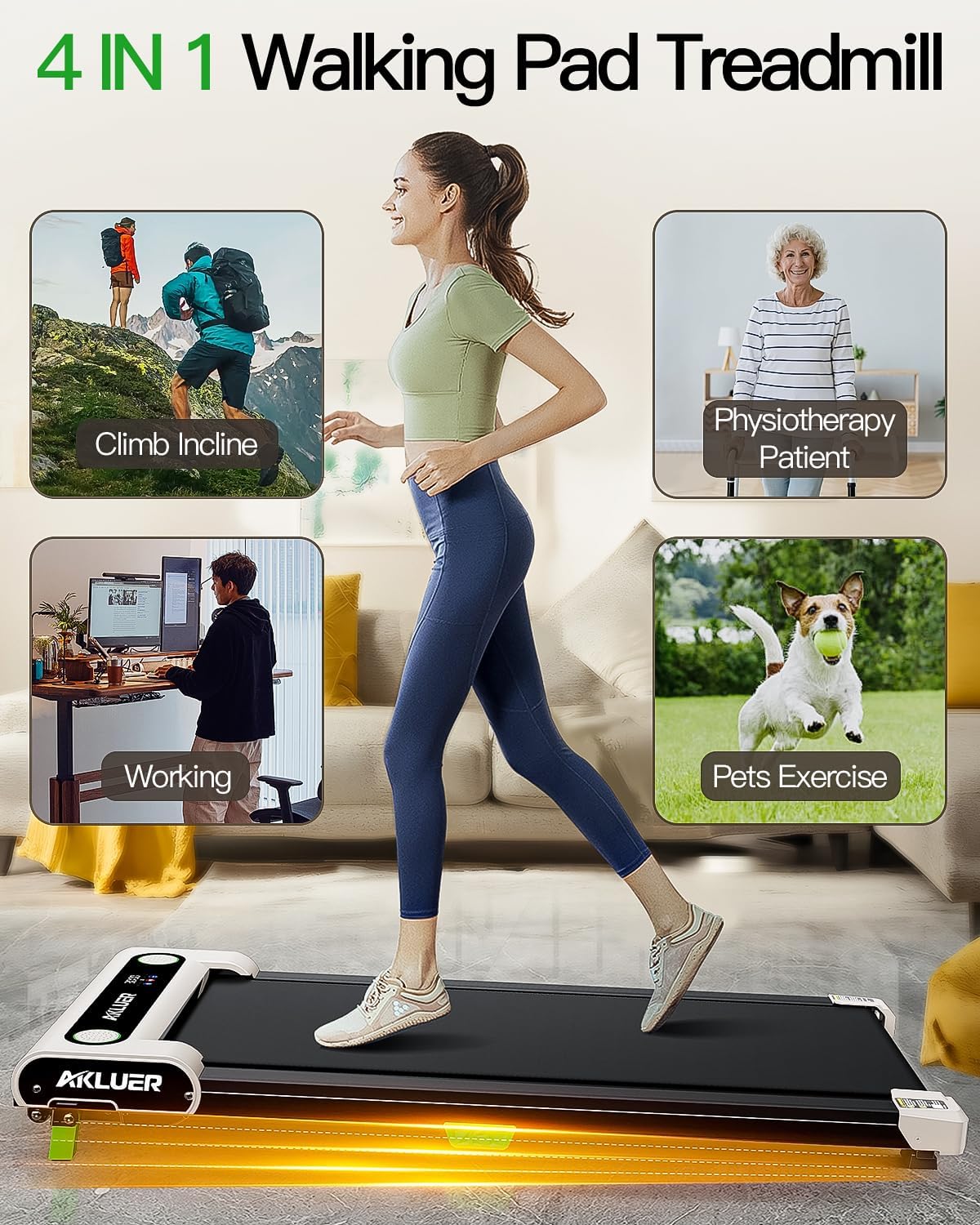 Akluer Inclined Home Treadmill 2.5 HP Small Under-Desk Treadmill Remote Control LED Display wourant