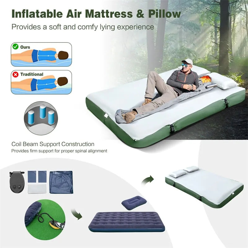 5-in-1 Tent Cot 2-Person Portable Outdoor Camping Tent Combo with Air Mattress Sleeping Bag wourant