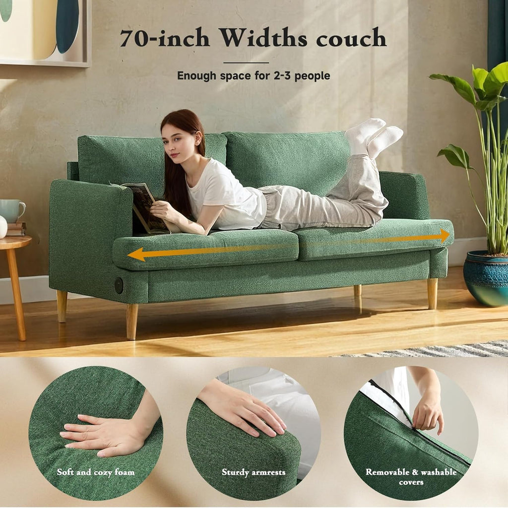 Loveseat Sofa Couch for Living Room with USB Type C Ports Dark Gray Upholstered Small Couches wourant