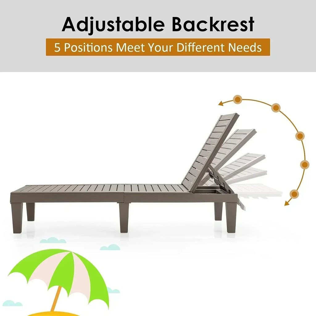 Outdoor Chaise Lounge Chair Lightweight Patio Lounge Recliner Chair with Adjustable Backrest wourant