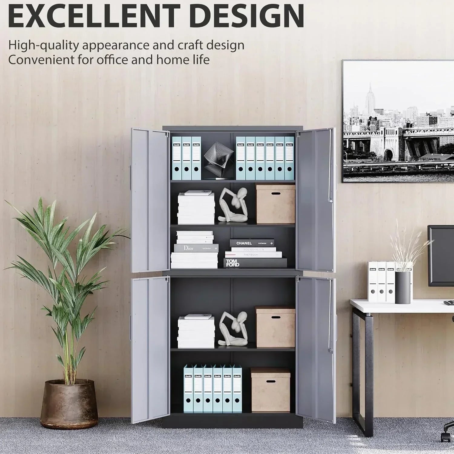 Metal Storage Cabinet with 2 Doors and 6 Shelves Black Metal Cabinet Garage Storage Cabinet wourant