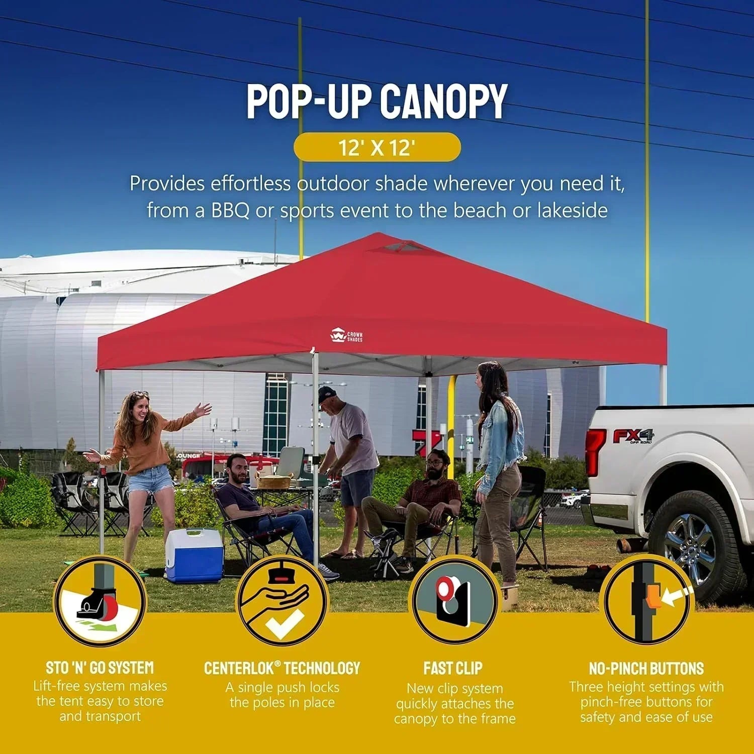10x10 Pop-Up Awning One-Click Installation Beach Tent Outdoor Sunshade Silver Coated Top wourant