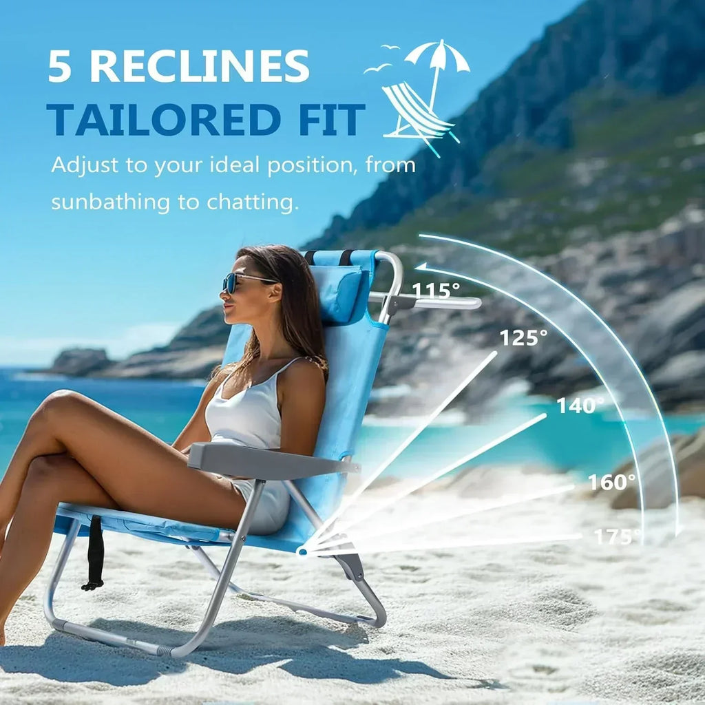 5-Position Aluminum Lay Flat Tall Backpack Beach Chairs 2 Pack Compact Portable Beach Chairs wourant