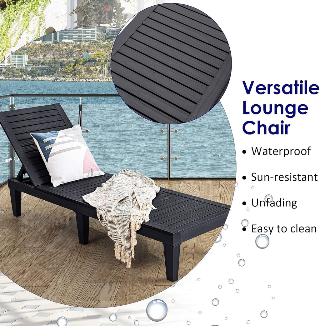 Outdoor Chaise Lounge Chair Lightweight Patio Lounge Recliner Chair with Adjustable Backrest wourant