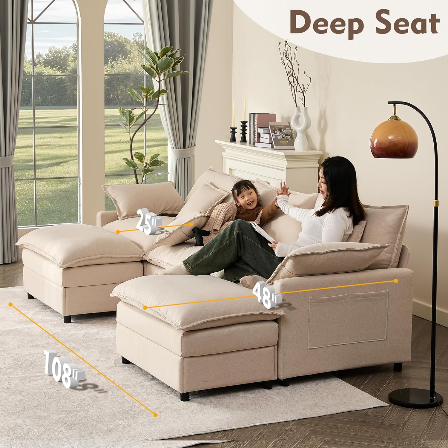 108" U-shaped sofa modular sofa Comfortable cloud sofa wourant