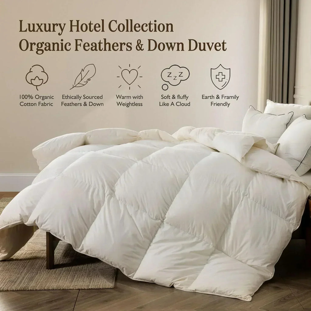 Organic down comforter queen size fluffy down core 100% cotton cover fluffy down filling wourant