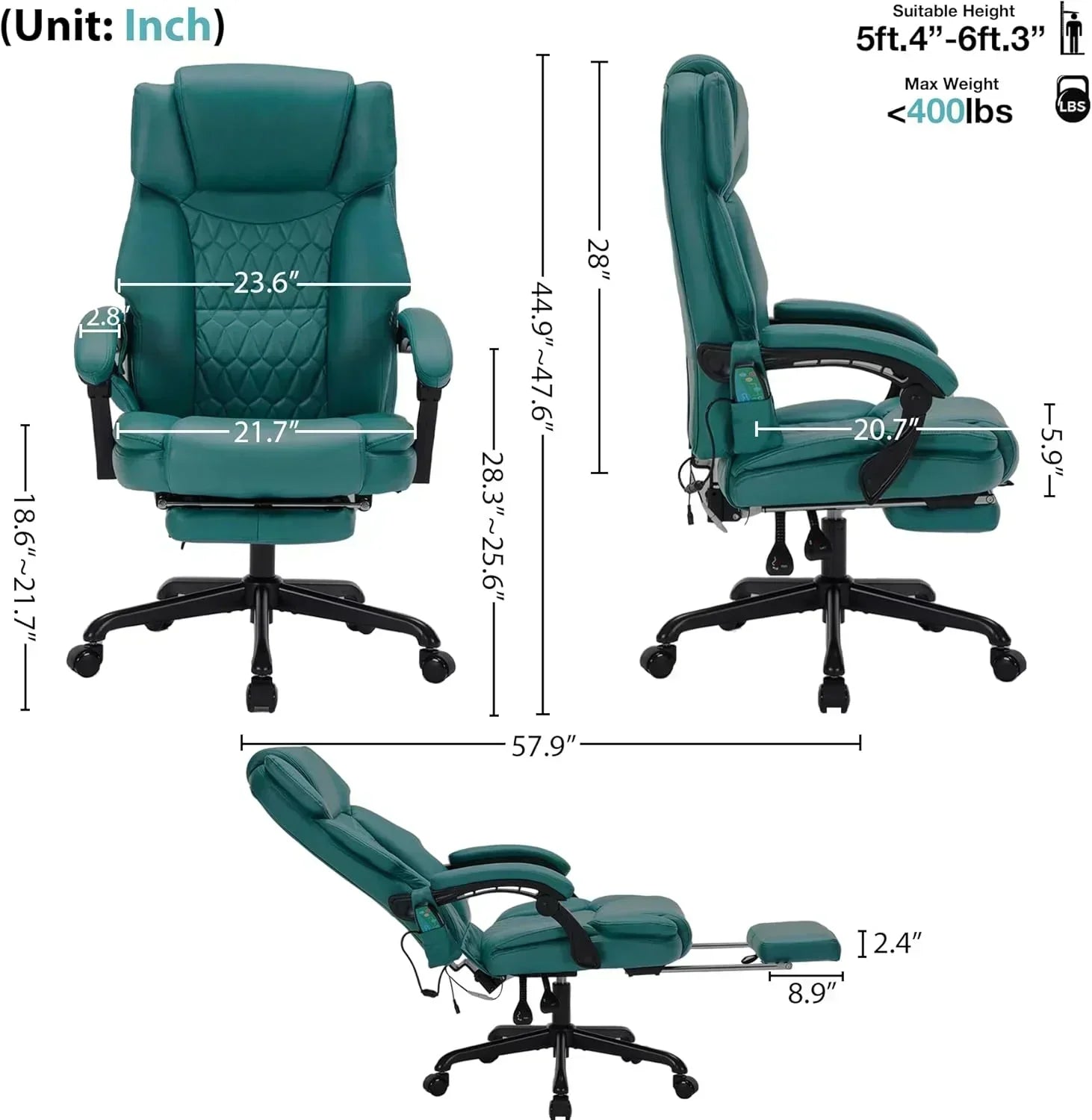 Massage Office Chair with Footrest 6 Point Vibration and Heating Home Office Desk Chair wourant