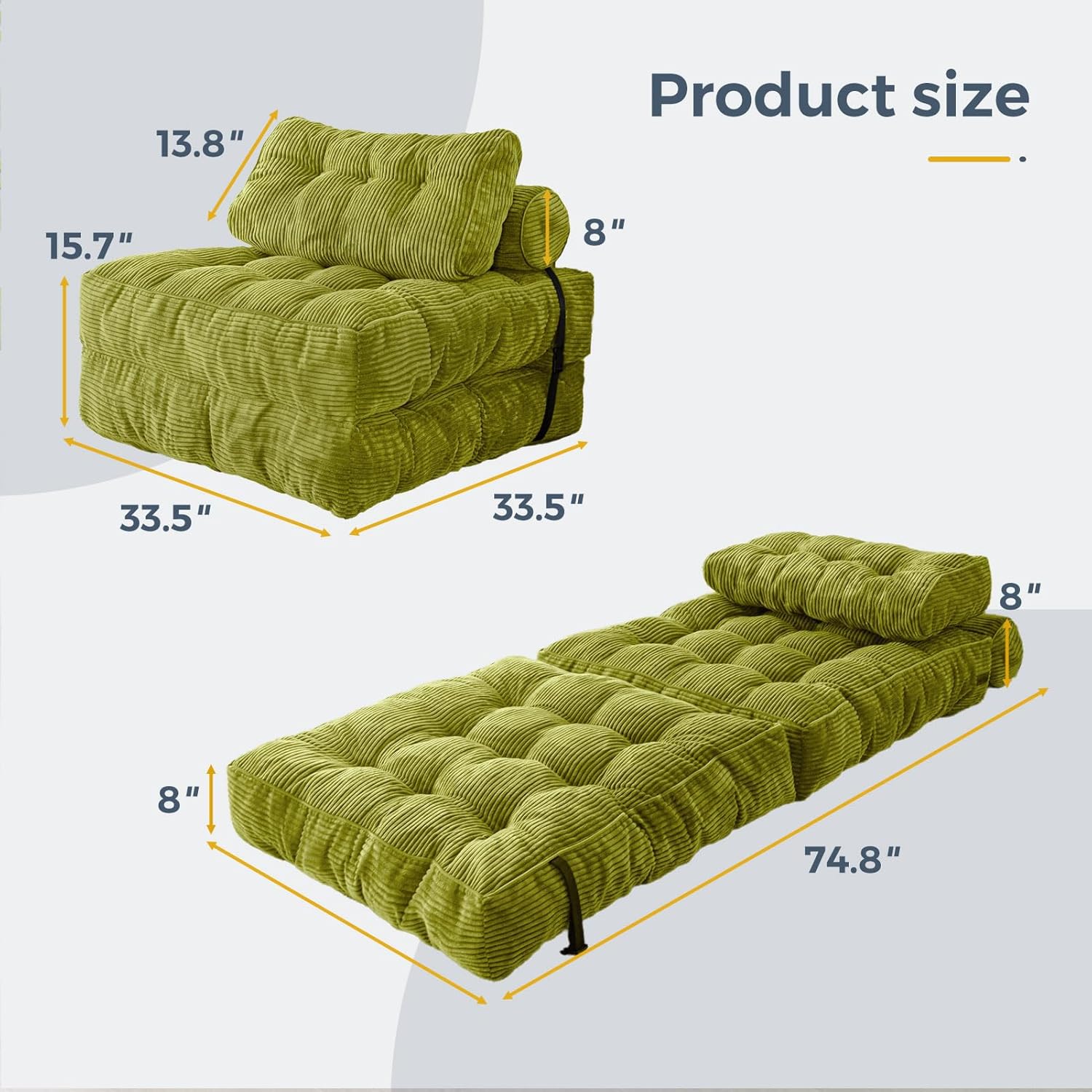 MAXYOYO Folding Sofa Bed Convertible Sleeper Chair with Pillow Foldable Mattress with Back Support wourant
